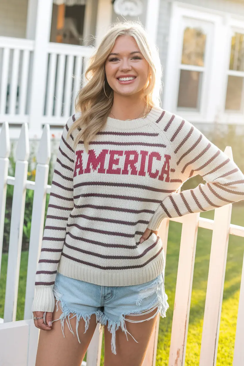 4th of july outfits ideas 2025 Stripes and Sass in Soft Knit Layers