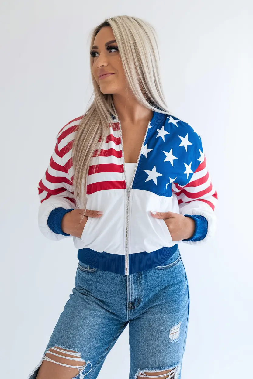 4th of july outfits ideas 2025 Bomber Babe in Red, White, and Blue