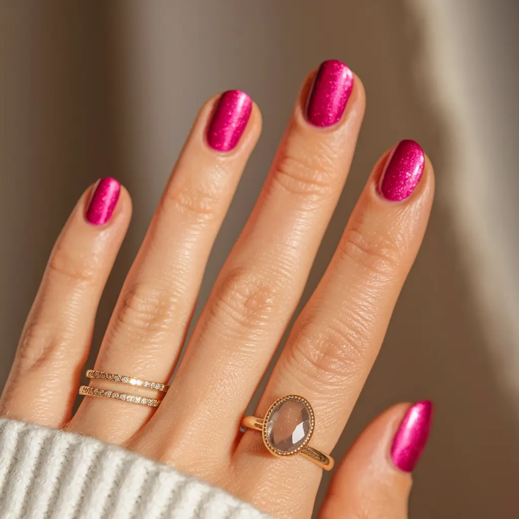 august nails colors 2025+Glossy Fuchsia That Feels Like a Sunset Kiss