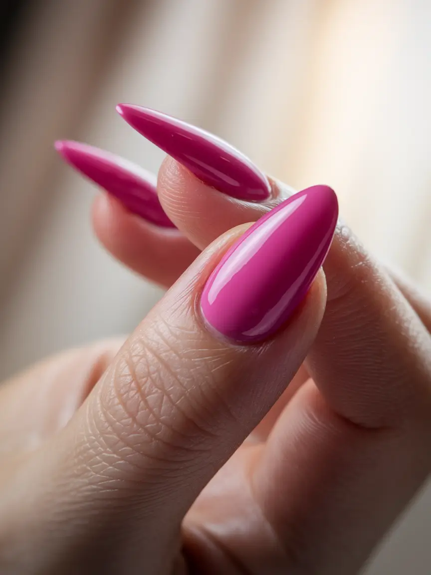 august nails colors 2025+Glossy Magenta with a Fierce Stiletto Edge