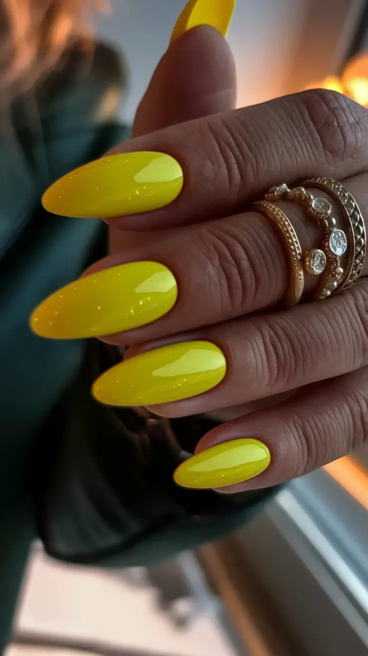 august nails colors 2025+Almond Neon with a Hint of Sparkle