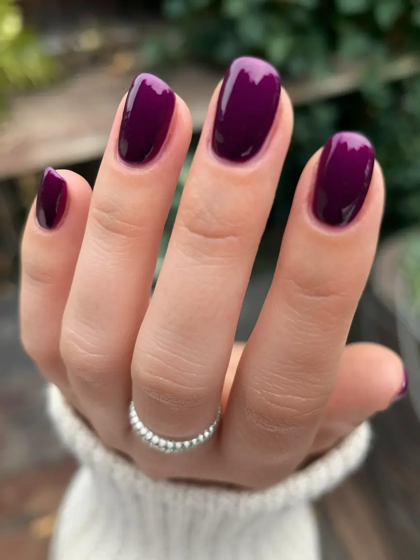 august nails colors 2025+Deep Plum Purple That Feels Like Velvet