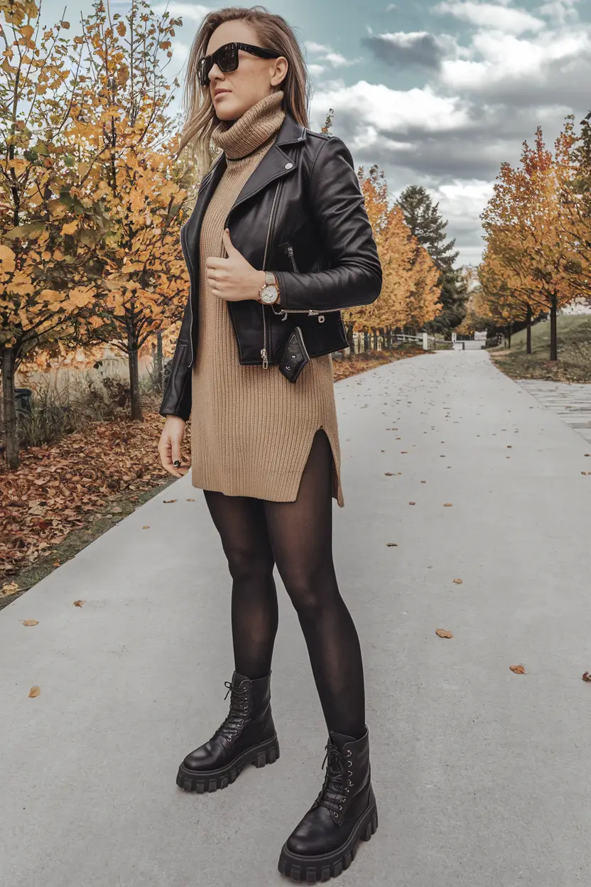 autumn outfits ideas 2025+Chunky Boots and Knits with Edge