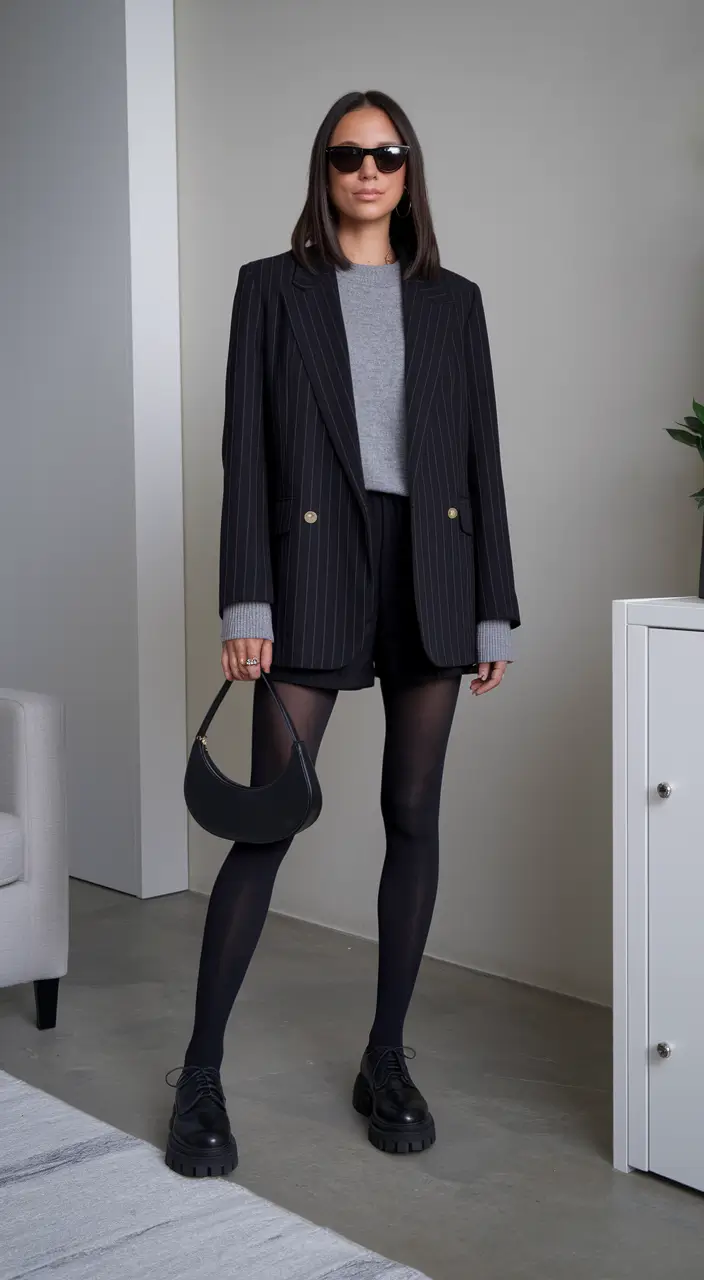 autumn outfits ideas 2025+Cool Girl Minimalism with a Pinstripe Punch