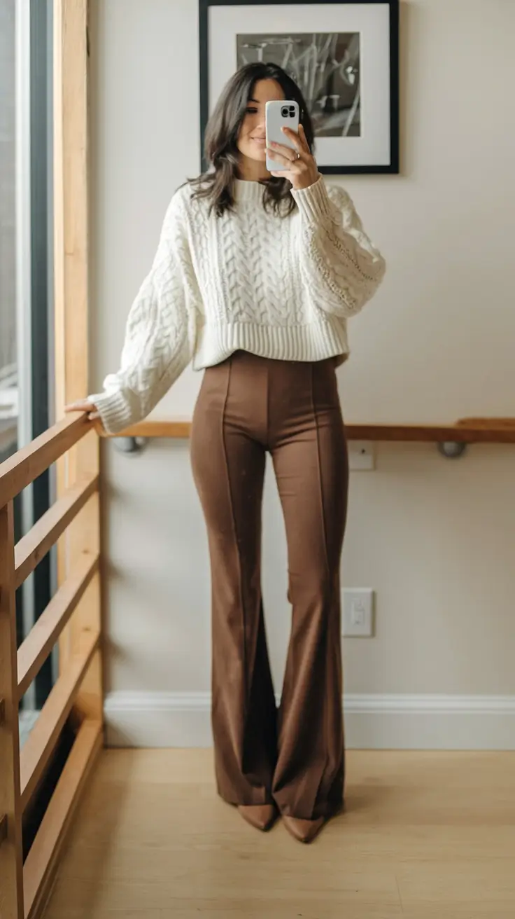 autumn outfits ideas 2025+Cable-Knit Comfort with a Retro Soul