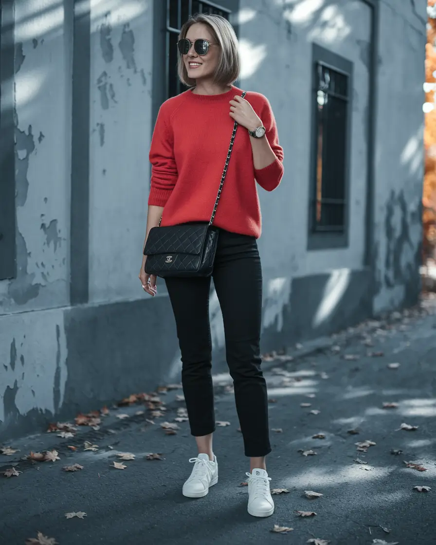 autumn outfits ideas 2025+Classic Red with a French-Girl Twist