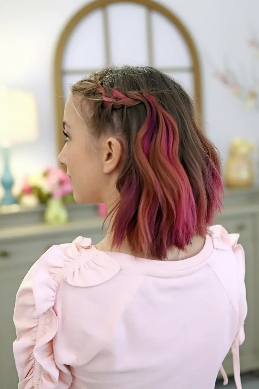 back to school hairstyles - cute ideas 2025 Pink-Tipped Bob with Side Braid