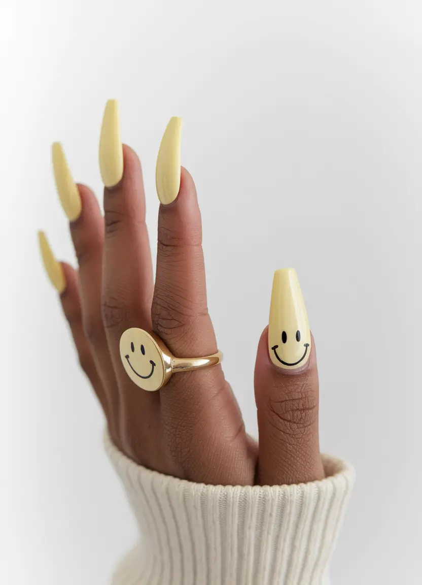 back to school nails - cute ideas 2025 Smiley Face Mood