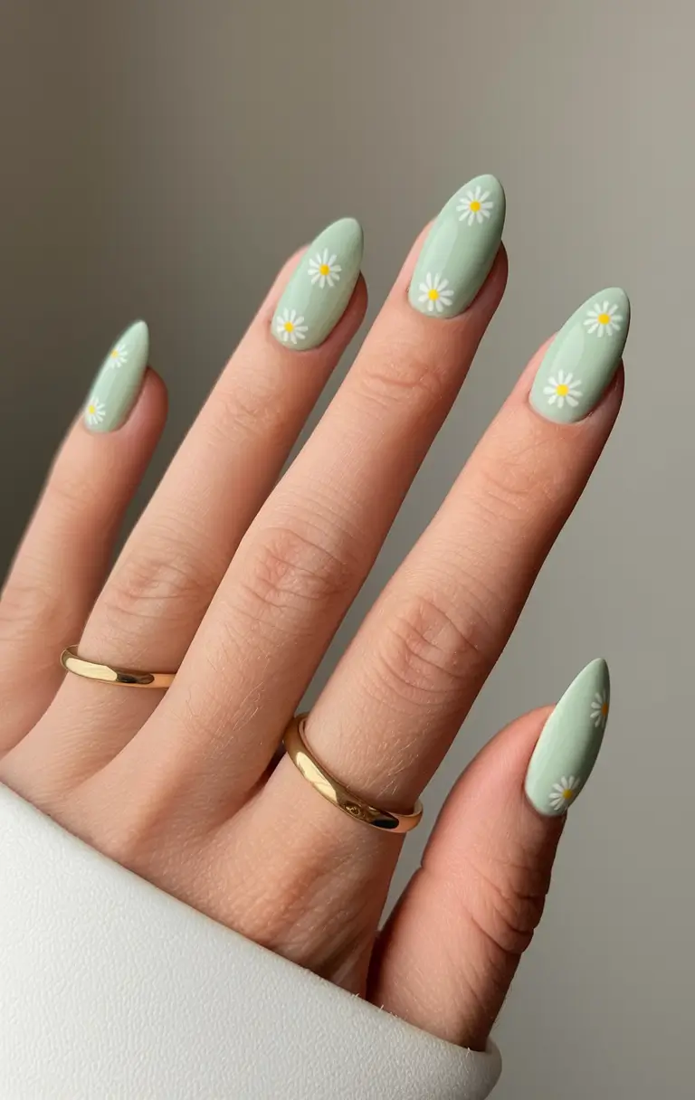 back to school nails - cute ideas 2025 Daisy Dream Green