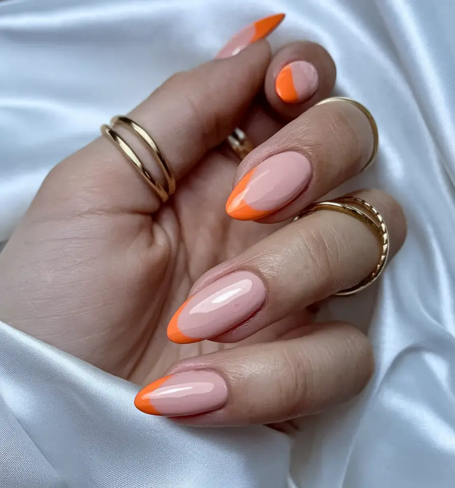 back to school nails - cute ideas 2025 Peach Pop French