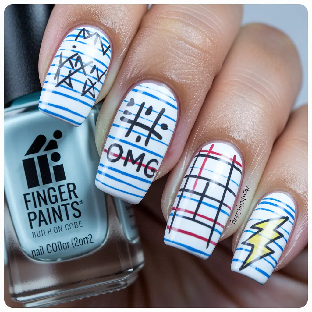 back to school nails - cute ideas 2025 Doodle Pad Chic