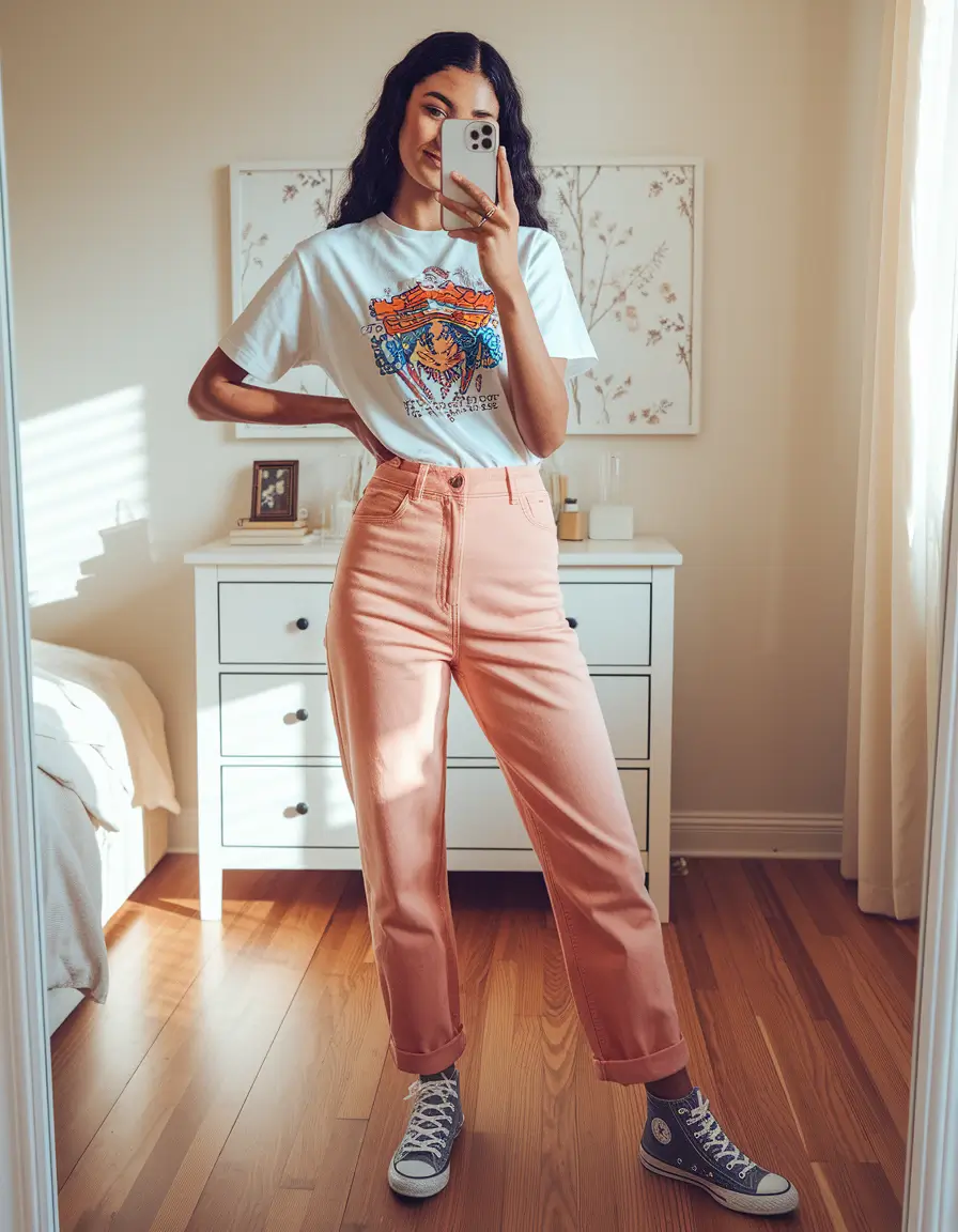 back to school outfits - cute ideas 2025 Peach Denim and Graphic Quirks