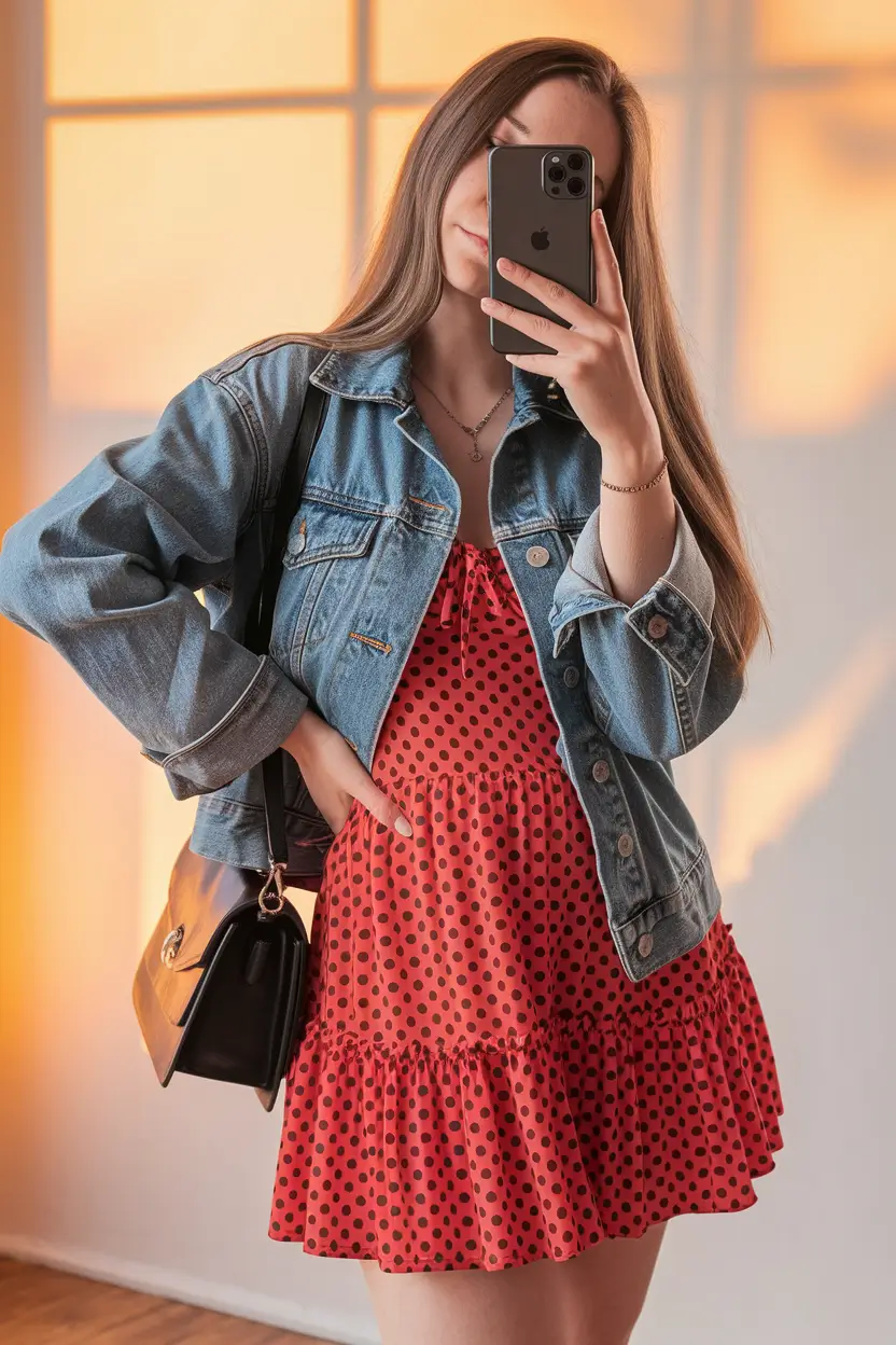 back to school outfits - cute ideas 2025 Polka Dots and Denim for a Sweet Transition