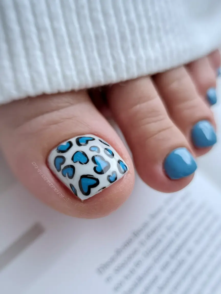 beach toe nails ideas 2025 Blue Hearted Leopard Pop