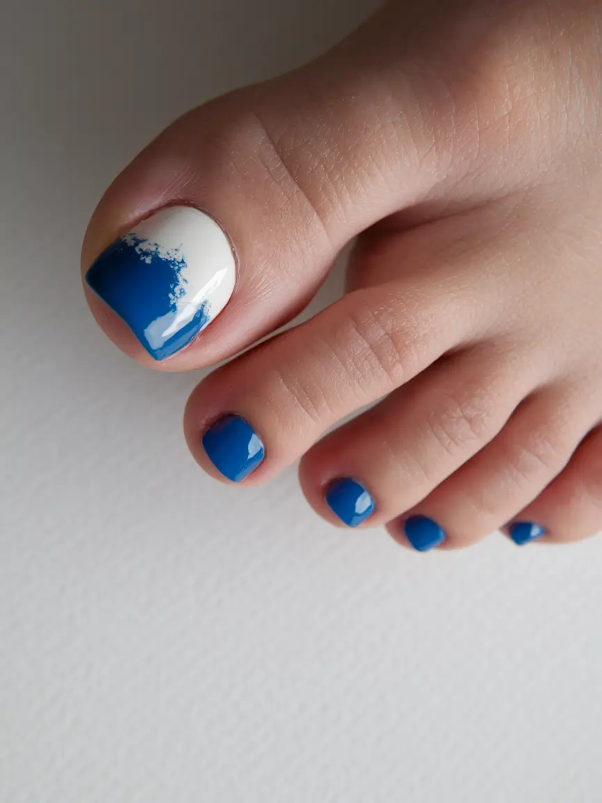 beach toe nails ideas 2025 Ocean Splash with Crisp White Contrast