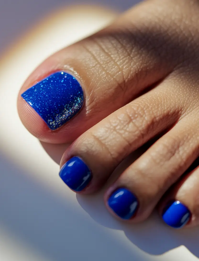 beach toe nails ideas 2025 Electric Blue Sparkle Under the Sun