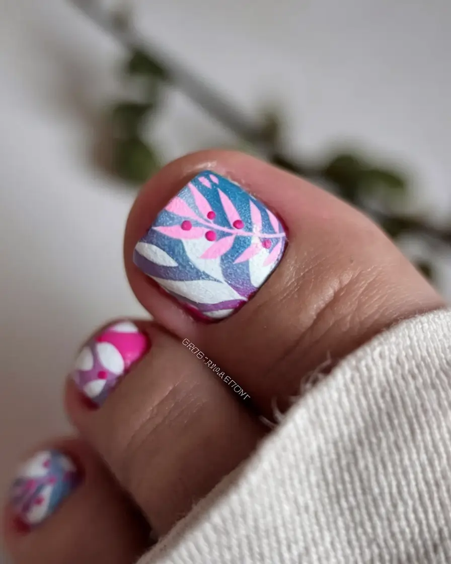 beach toe nails ideas 2025 Abstract Pink-Blue Tropical Camouflage