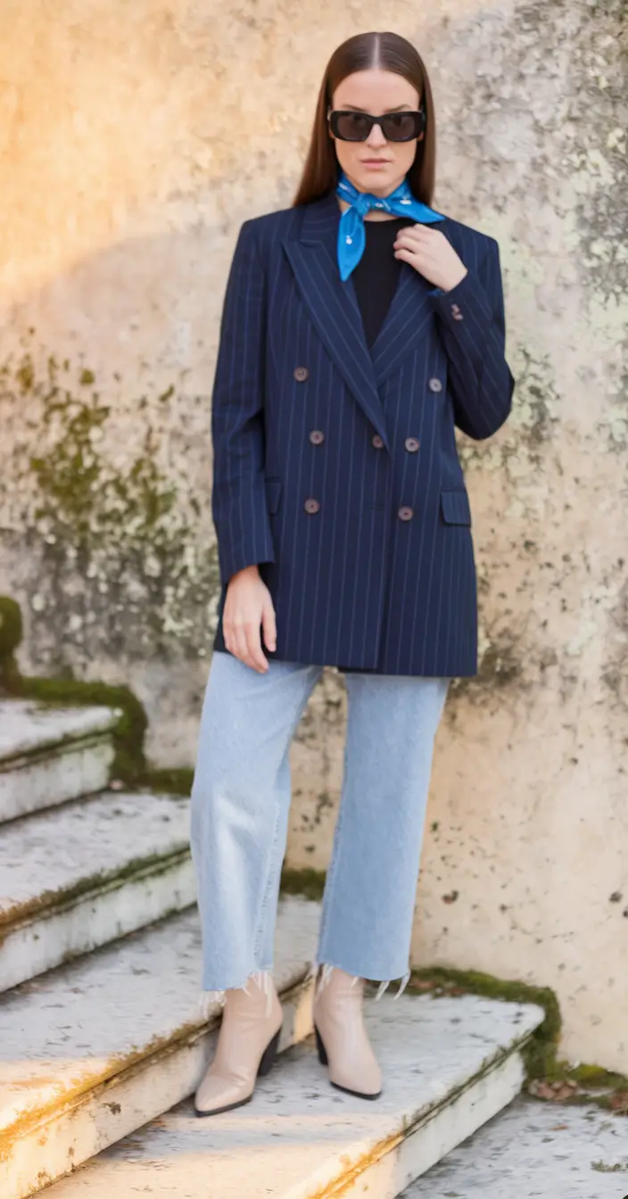 fall business casual outfits 2025 Parisian Blazer With a Pop of Blue