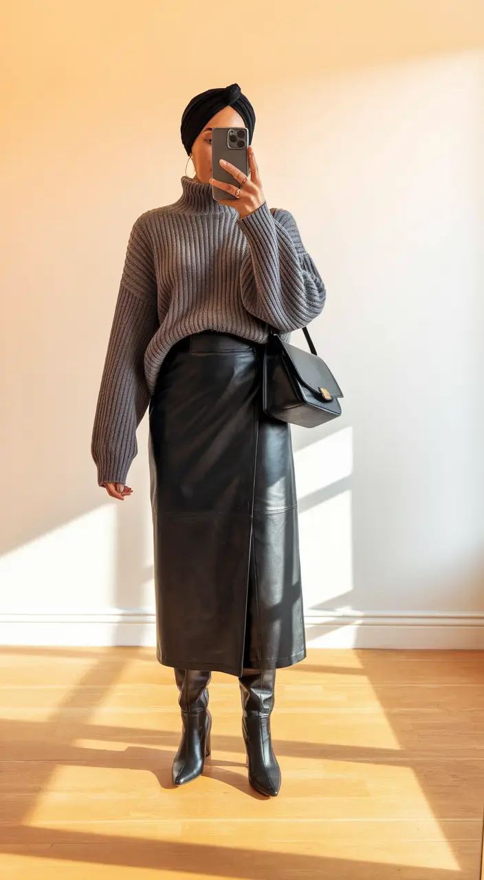 fall business casual outfits 2025 Texture Contrast With Leather and Knit