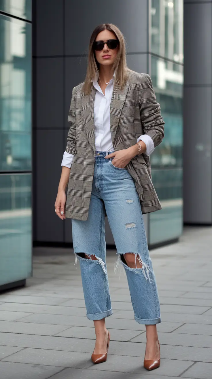 fall business casual outfits 2025 Blazer + Denim: The Wild Card That Works