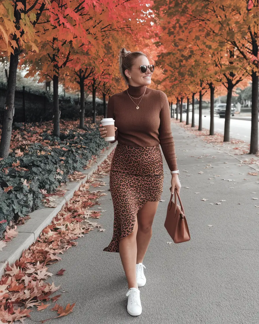 cute fall outfits for women 2025 Spicy Neutrals with a Leopard Pop