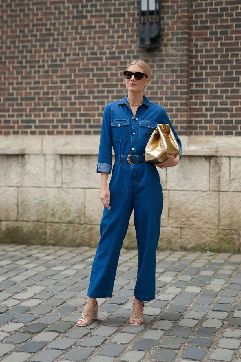 early fall outfits ideas 2025 One-and-Done Denim with Metallic Power