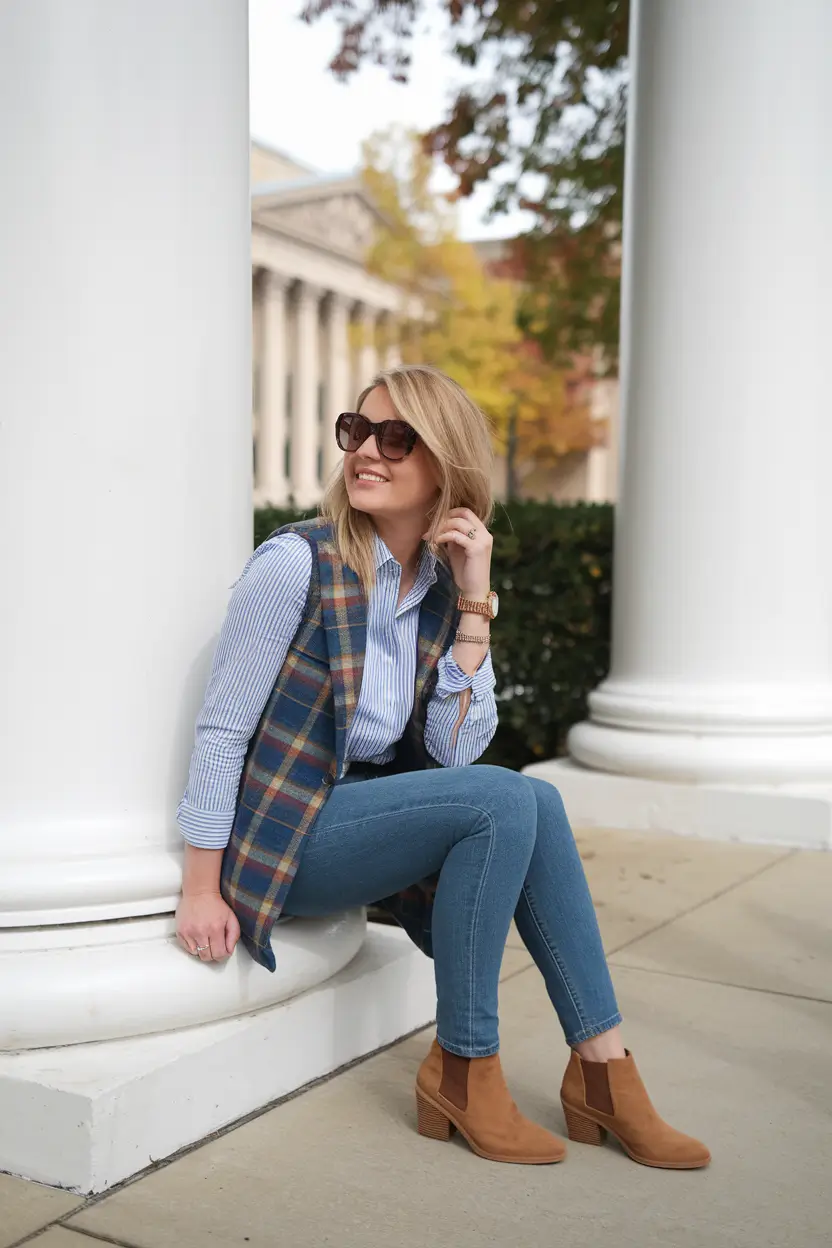 early fall outfits ideas 2025 Preppy Fall Vibes with Plaid Personality