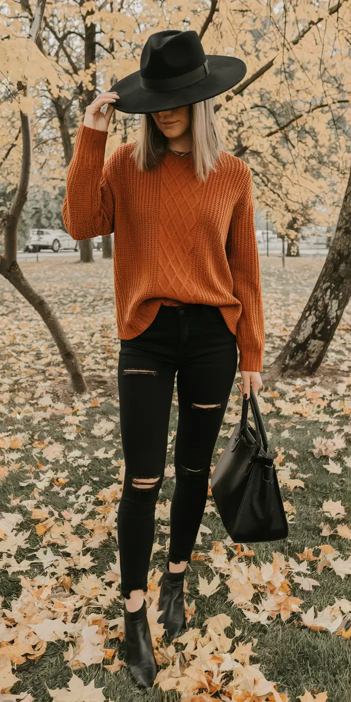 fall outfits ideas aesthetic+Pumpkin Spice Meets Urban Cool