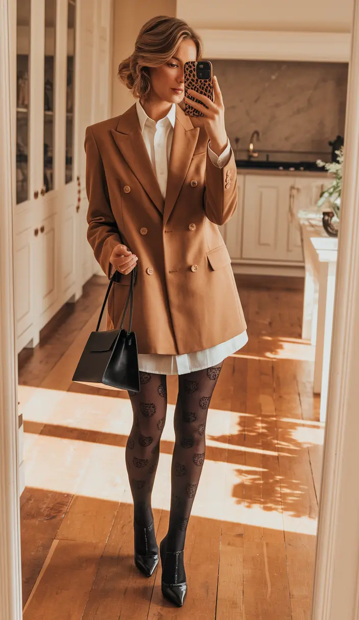 fall outfits ideas aesthetic Oversized Blazer with Designer-Inspired Tights
