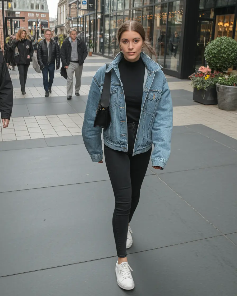 fall outfits ideas with black leggings+Back-to-Basics Denim Redux