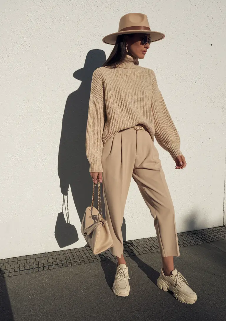 fall transition outfits warm weather Monochrome Beige Layers: Understated Power