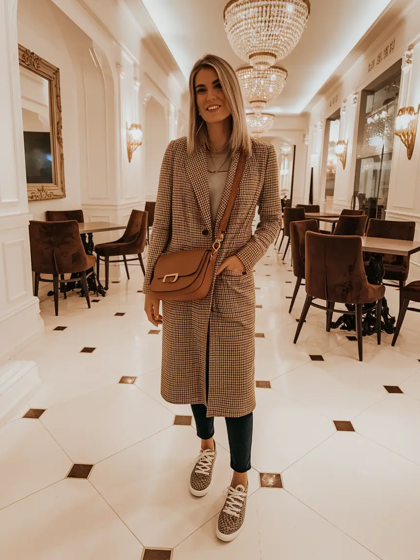 fall transition outfits work Blazer and Sneakers: Business Meets Play
