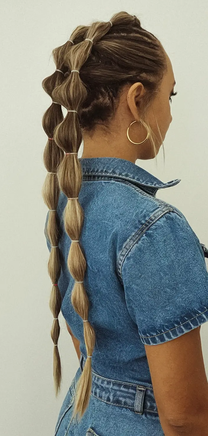 end of summer hairstyles Bubble Braid Ponytail with Cornrow Detail