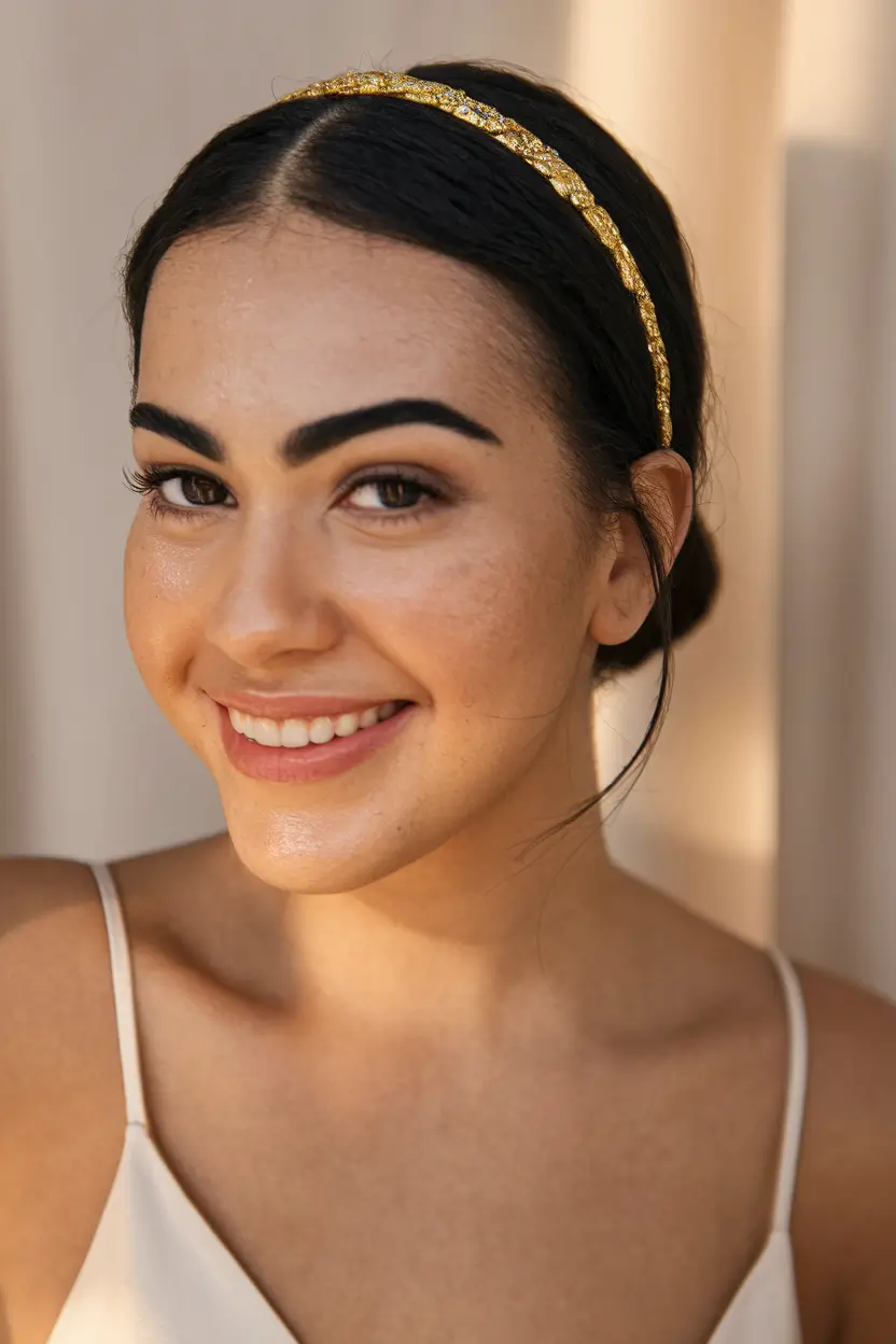 end of summer hairstyles Low Bun with Embellished Headband
