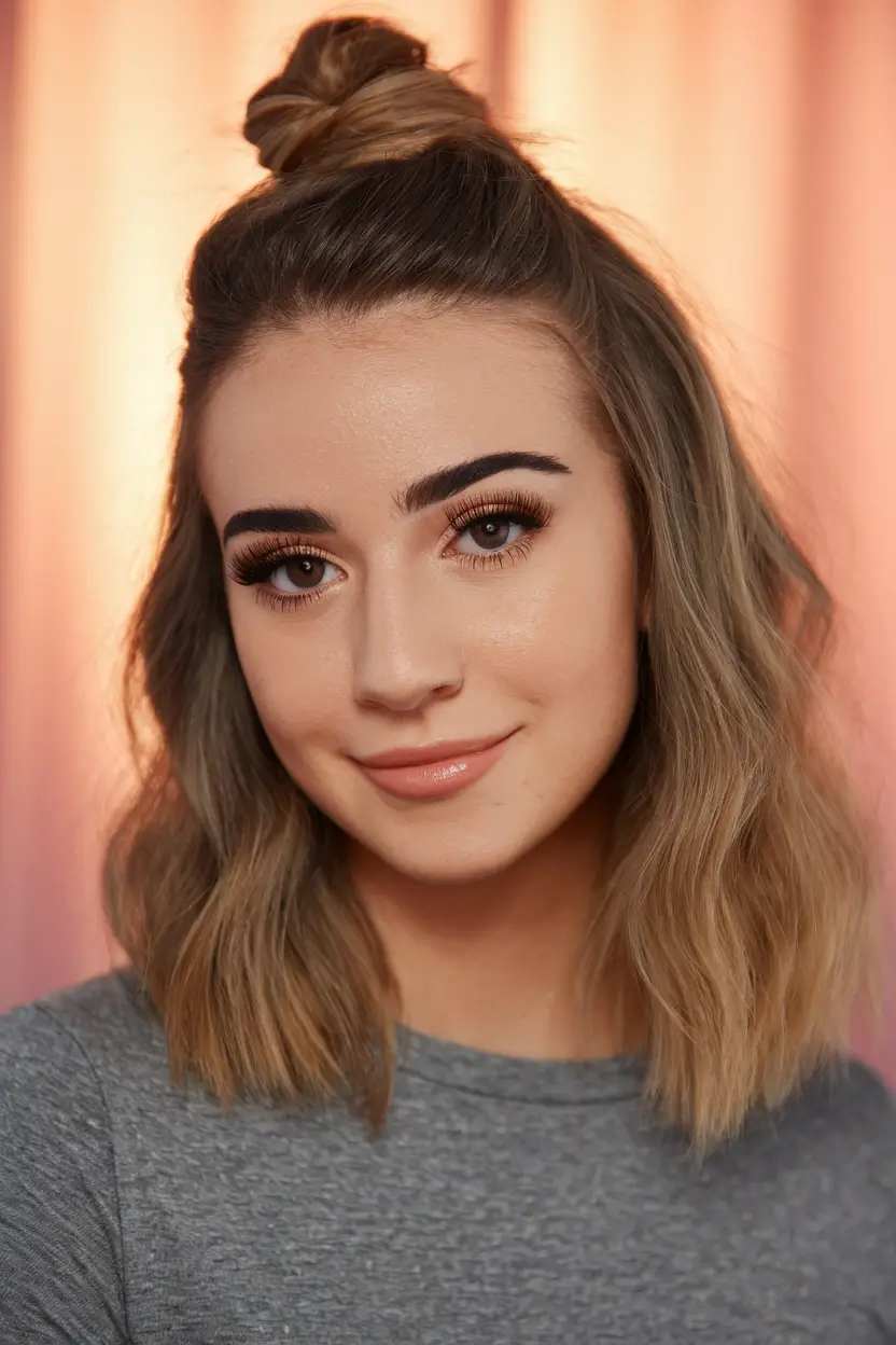 end of summer hairstyles Half-Up Top Knot with Loose Waves
