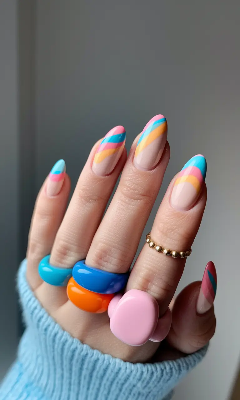 end of summer nails 2025 Retro Ribbon Swirl Energy