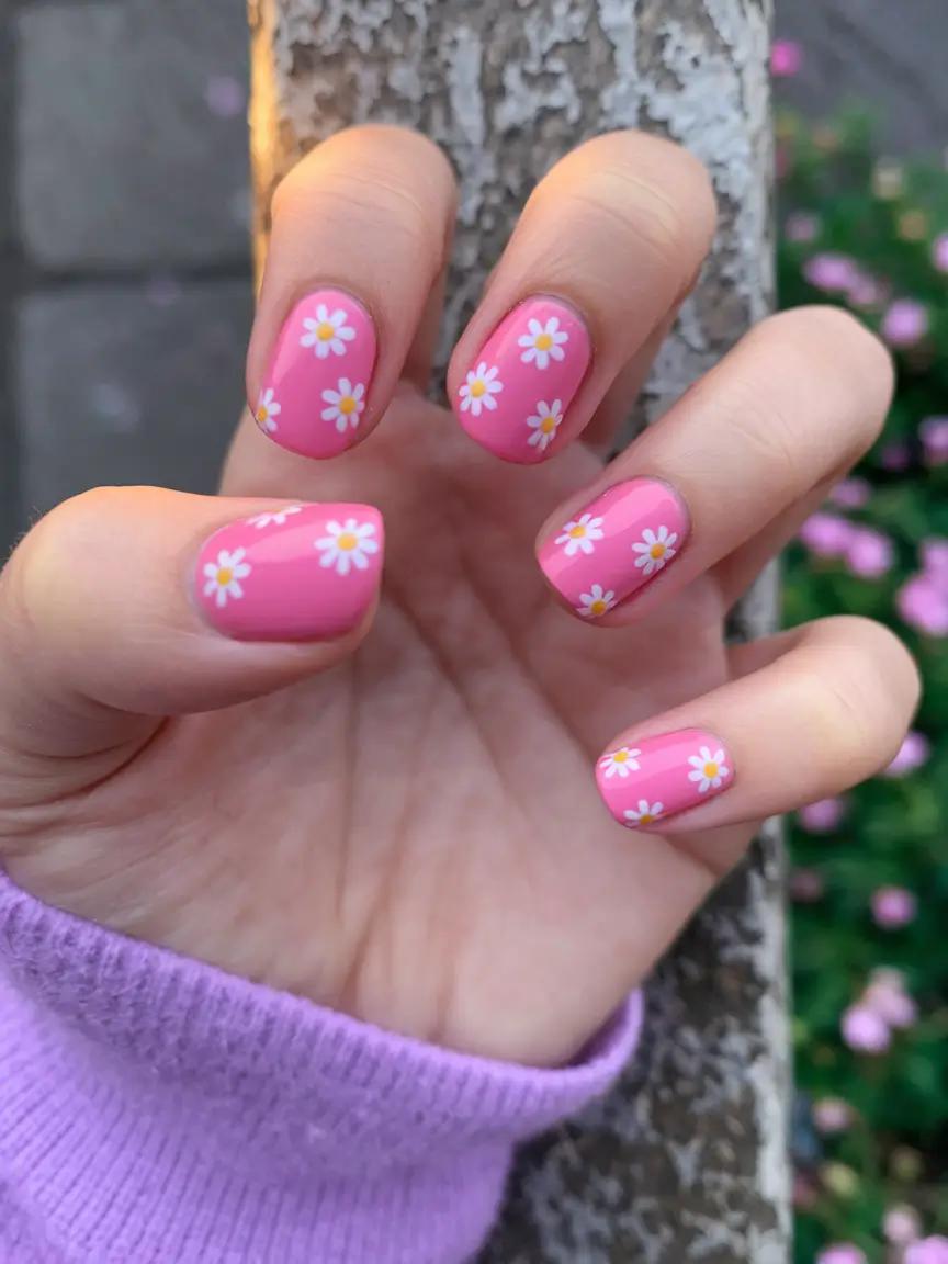 end of summer nails 2025 Bubblegum Daisies in Bloom