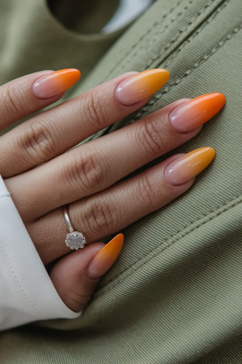 end of summer nails 2025 Tangerine Fade with a Sunset Glow