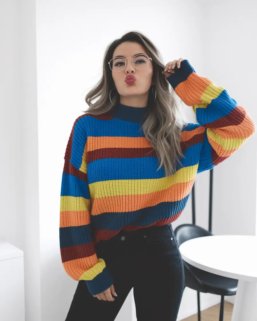 fall outfits women over 30 Bright Stripes and Bold Energy