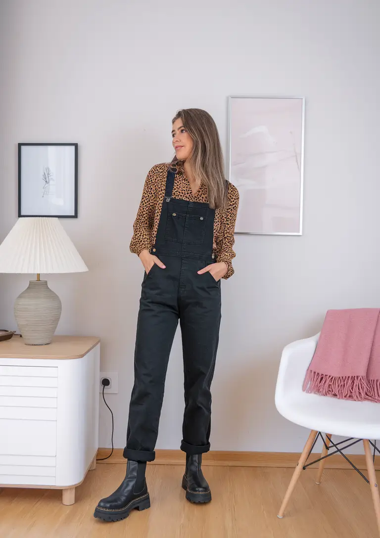 fall outfits women over 30 Urban Wild in Overalls and Leopard