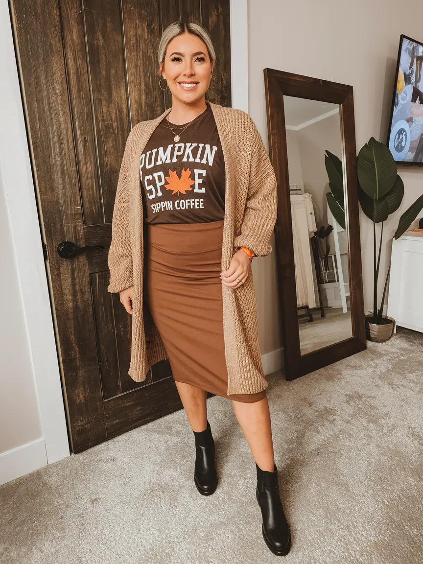 fall outfits women over 30 Playful Prints and Pumpkin Spice Vibes
