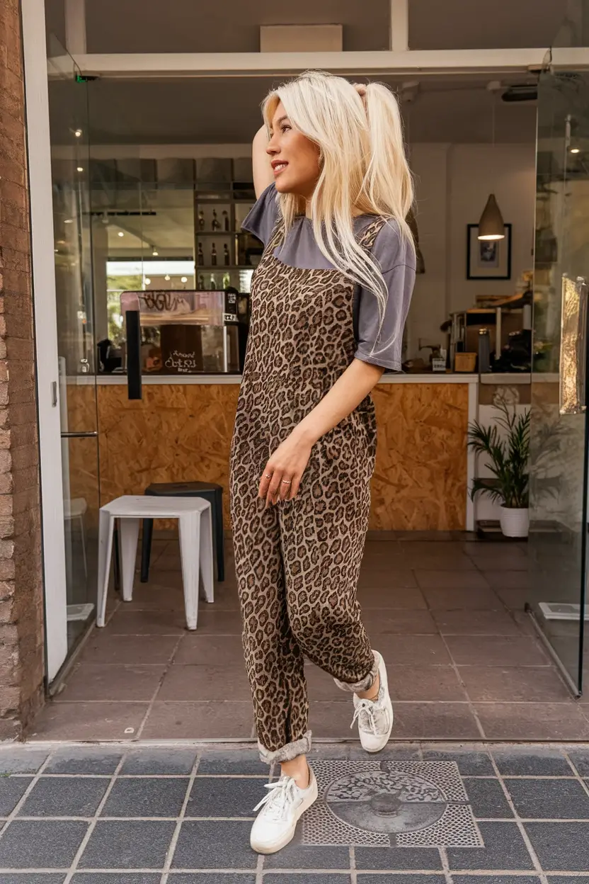 fall outfits women over 30 Leopard Overalls, Reimagined