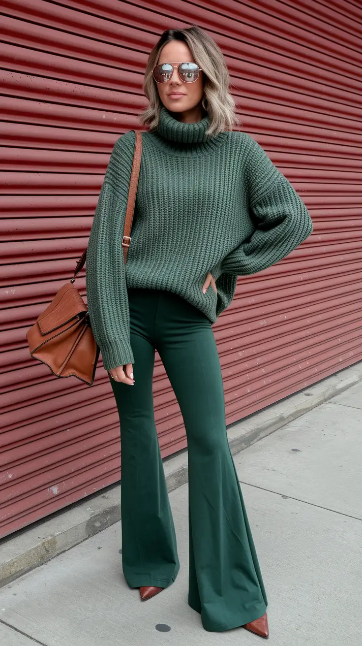 fall outfits women over 30 Forest Green Power Drape
