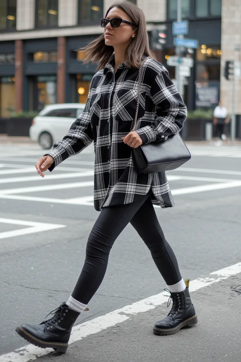 fall fashion inspo women Monochrome Flannel for Everyday Cool