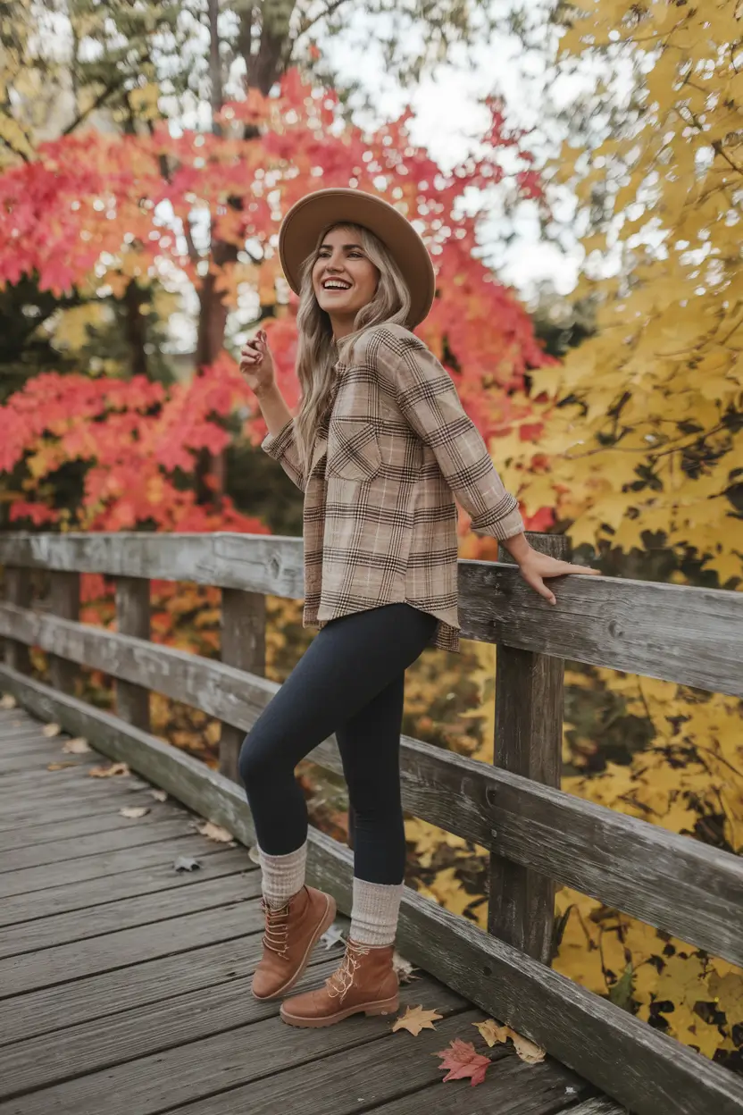 fall fashion inspo women Cozy Flannel and Leaf-Crunching Boots