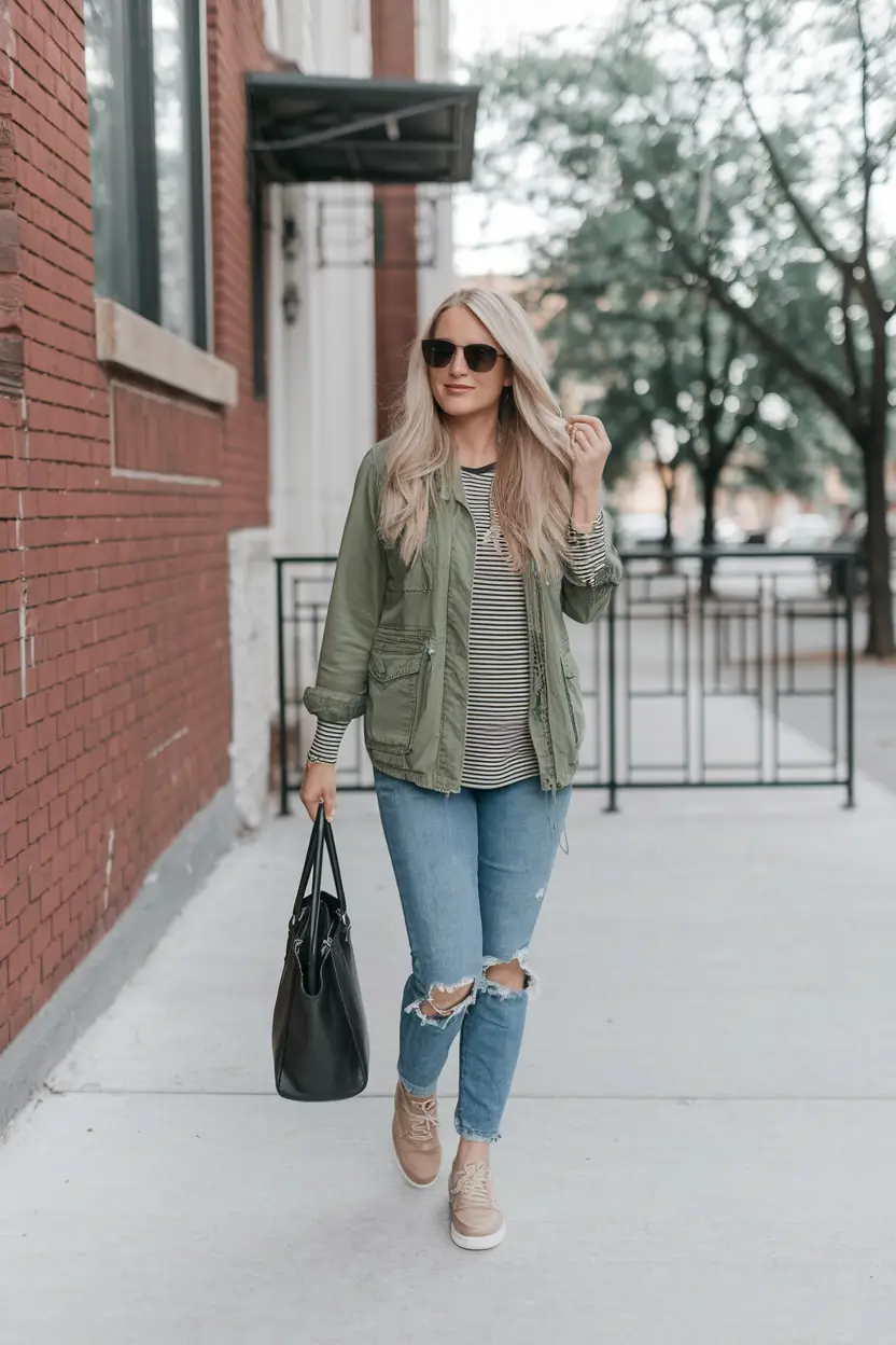 fall fashion inspo women Urban Utility with a Soft Edge