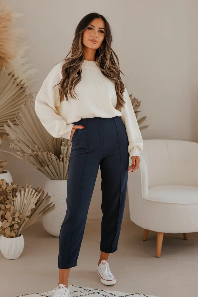 fall outfits casual Tailored Comfort with a Hint of Retro
