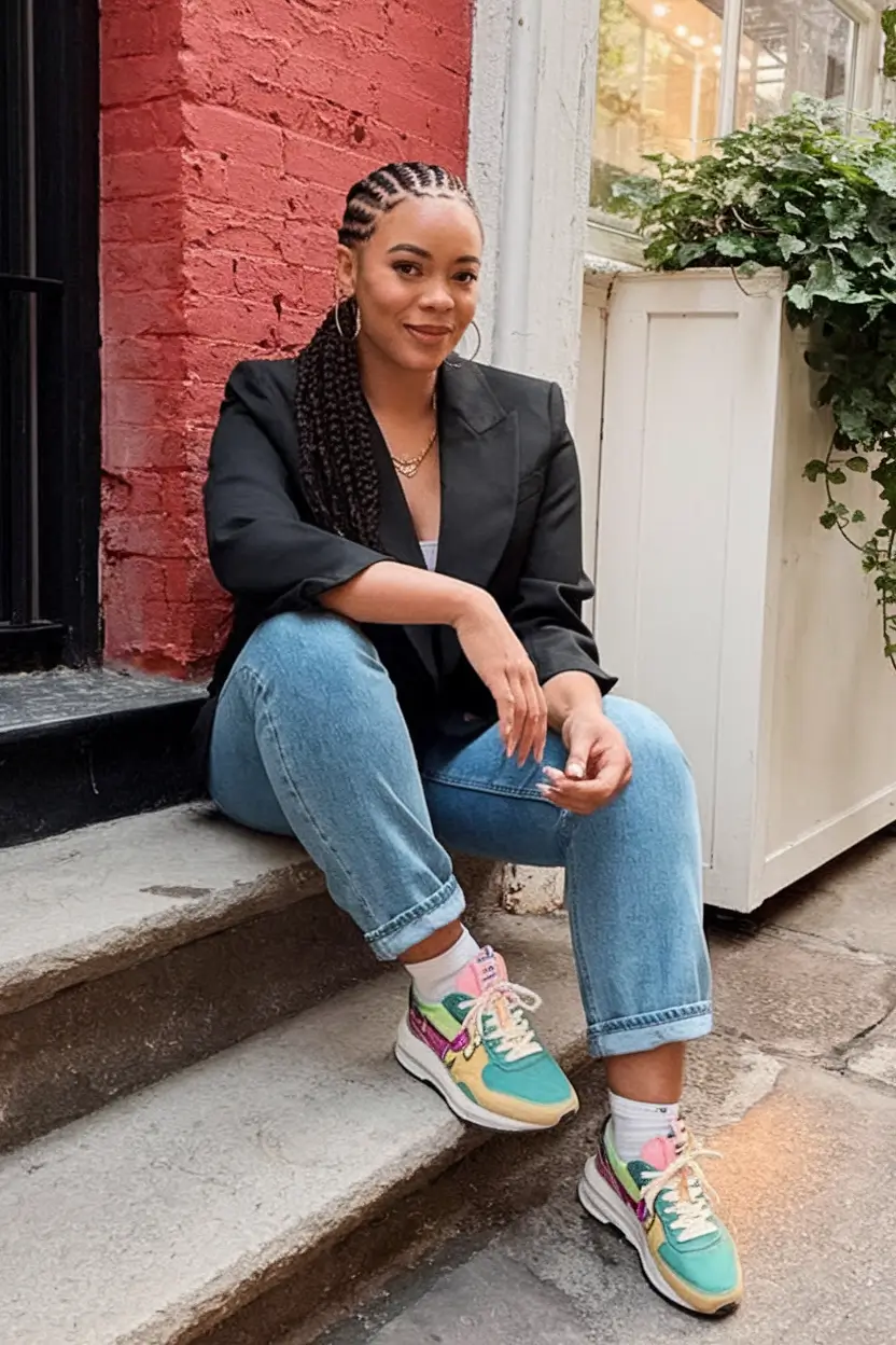 everyday fall outfits with sneakers Blazer Remix: Sneakers and Denim Make It Cool