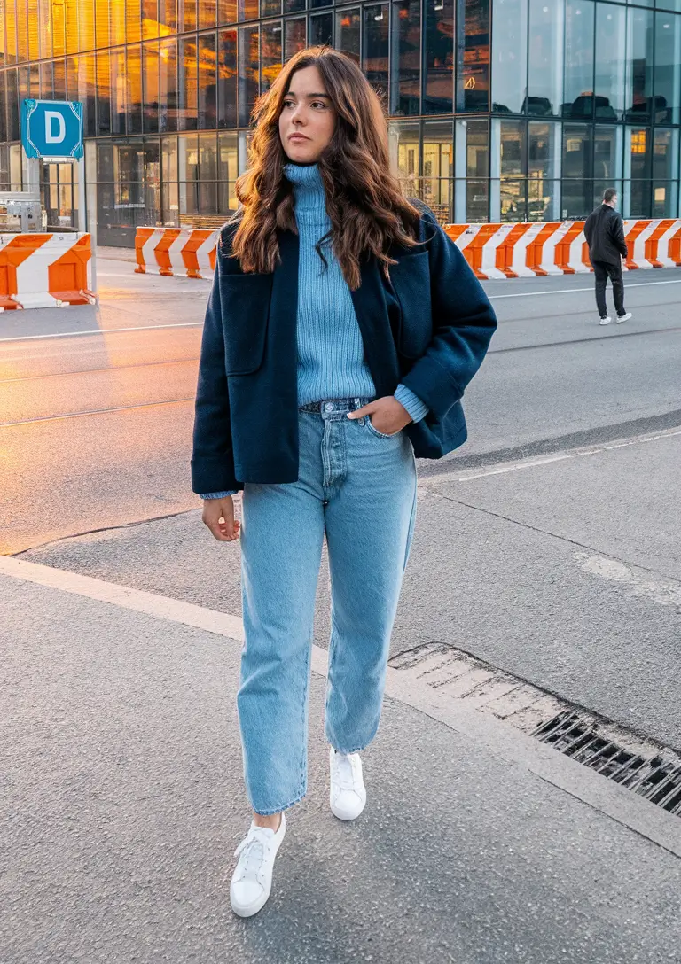 everyday fall outfits jeans Blue Layers, No Blues: Denim and Ice-Tone Knits
