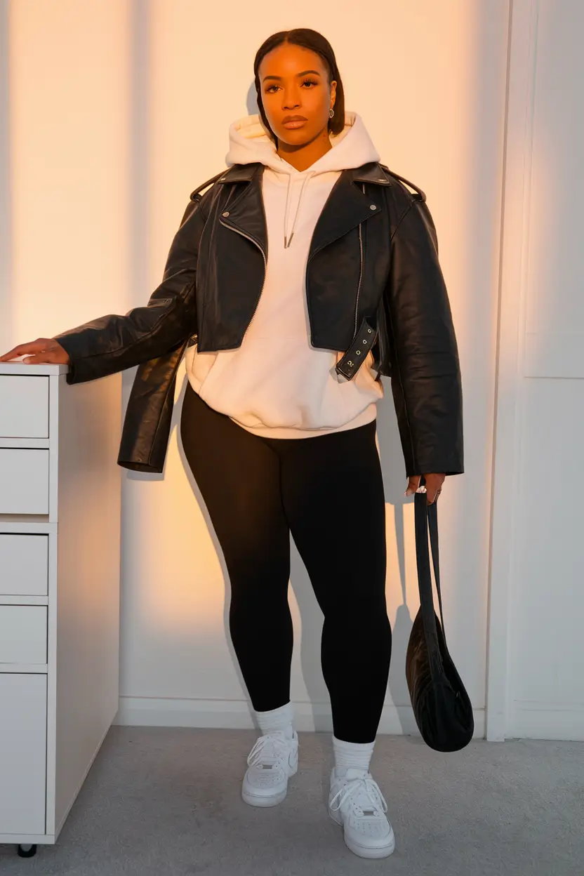 everyday fall outfits 2025 Leather & Hoodie Combo That Gets It Right